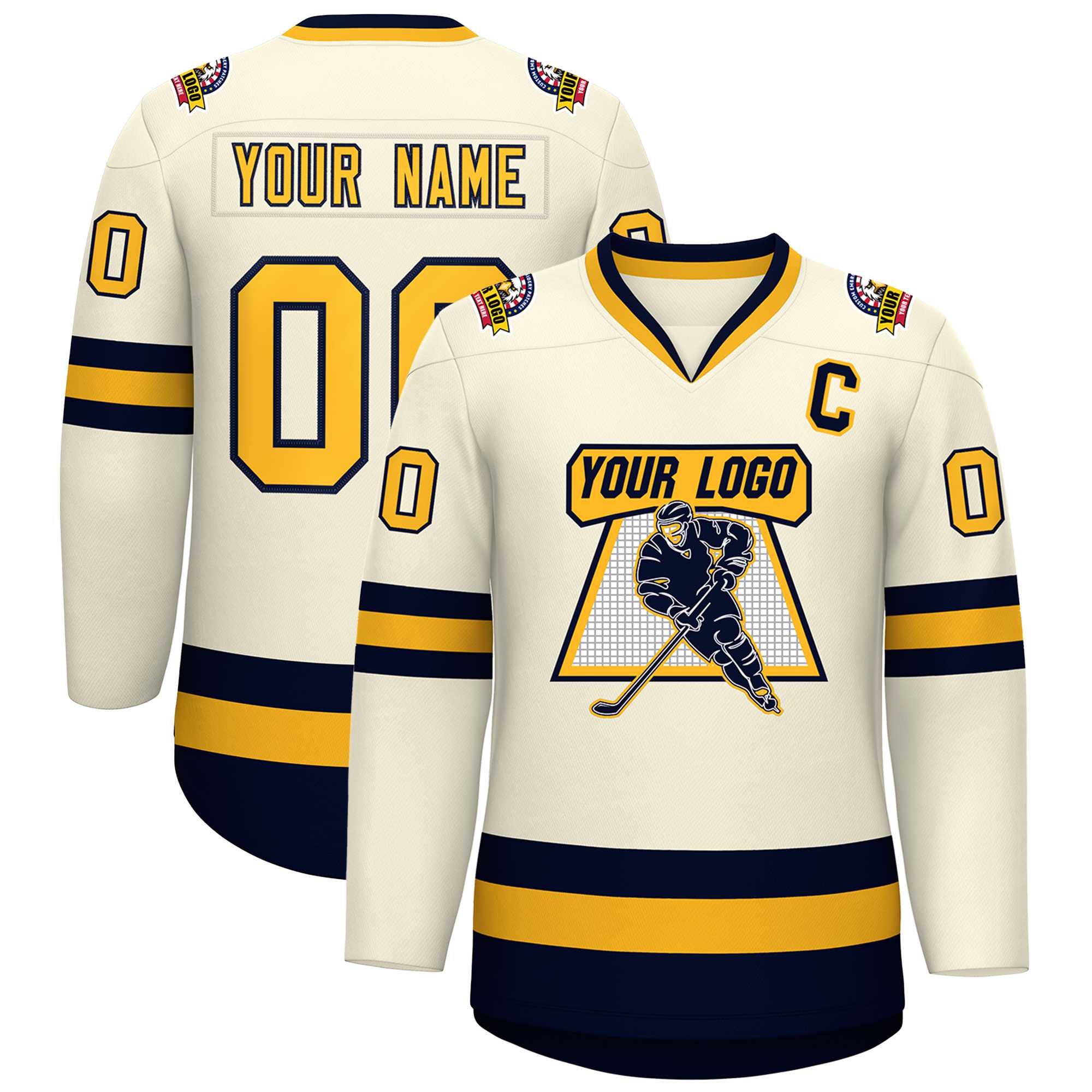 Custom Khaki Gold-Navy Classic Style Hockey Jersey