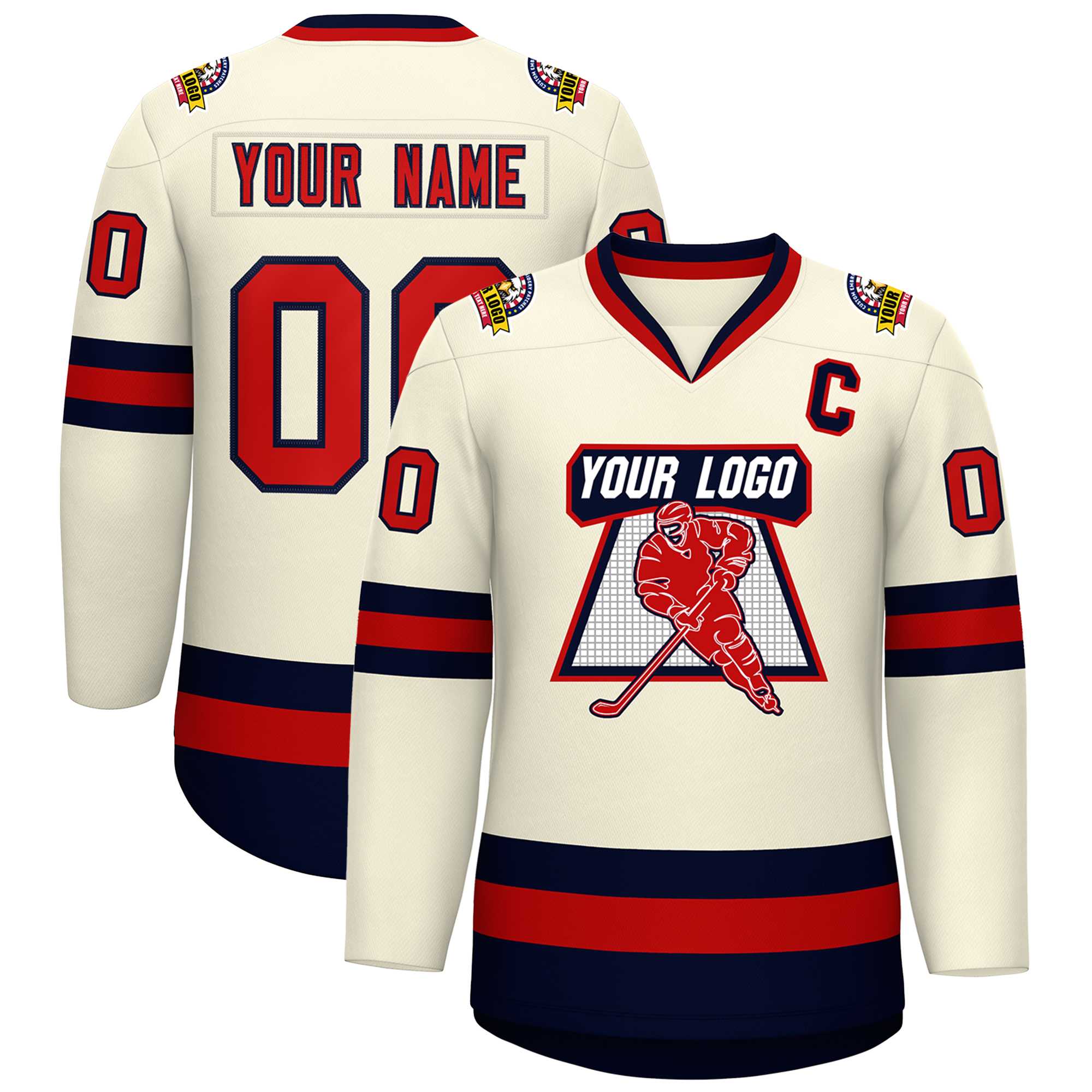 Custom Khaki Red-Navy Classic Style Hockey Jersey