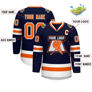 Custom Navy Orange-White Classic Style Hockey Jersey