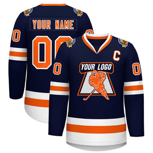 Custom Navy Orange-White Classic Style Hockey Jersey