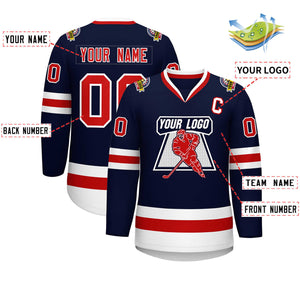 Custom Navy Red-White Classic Style Hockey Jersey