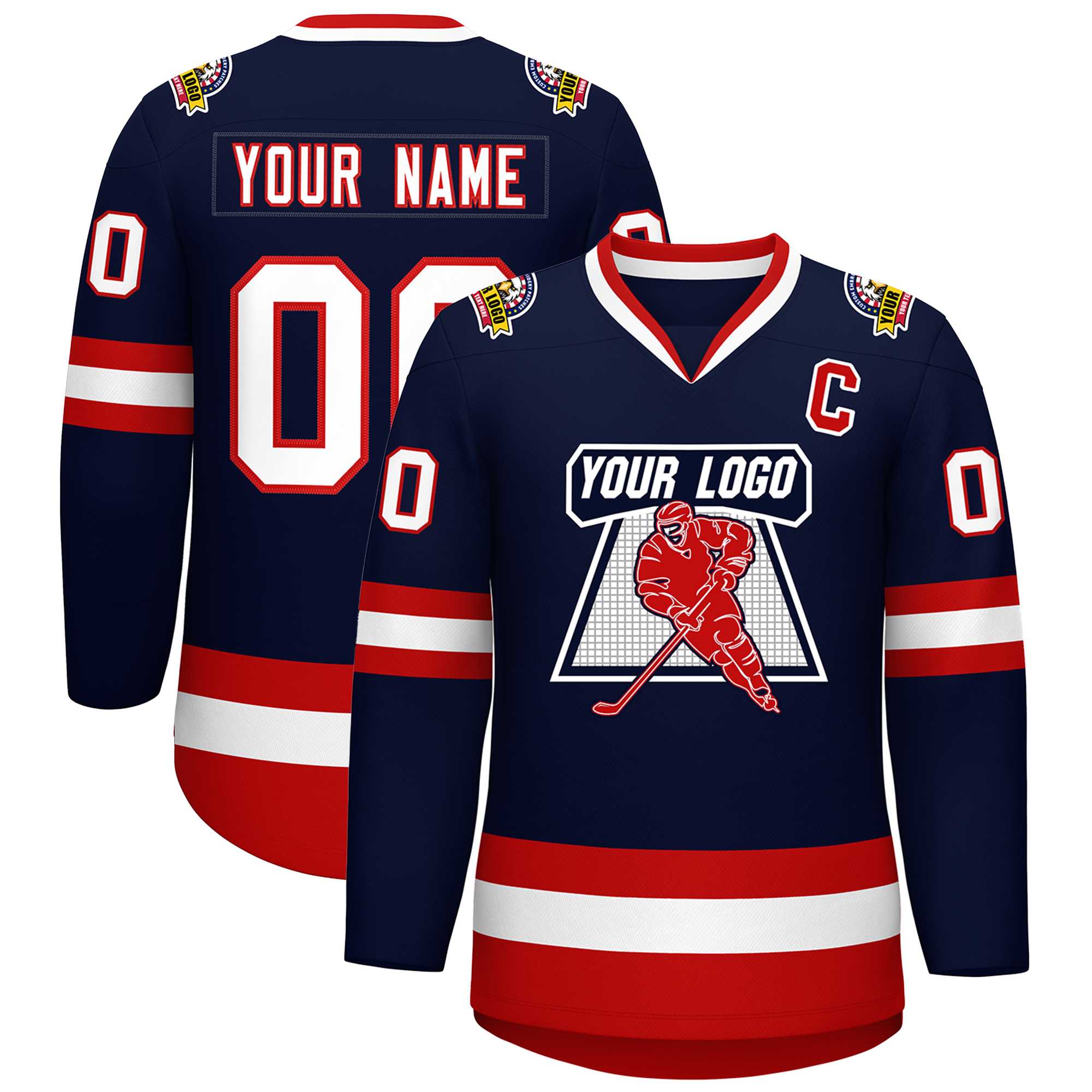 Custom Navy White-Red Classic Style Hockey Jersey