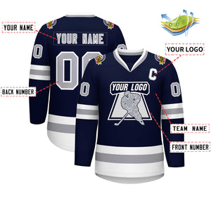 Custom Navy Gray-White Classic Style Hockey Jersey