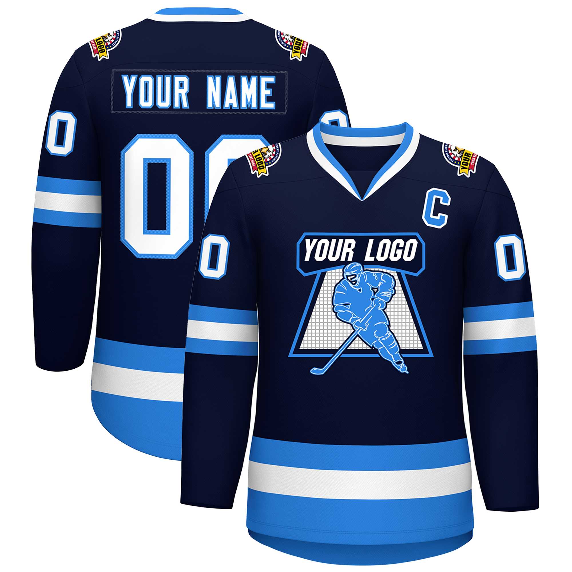 Custom Navy White-Powder Blue Classic Style Hockey Jersey