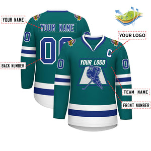 Custom Teal Royal-White Classic Style Hockey Jersey