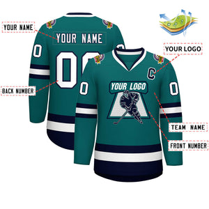 Custom Teal White-Navy Classic Style Hockey Jersey