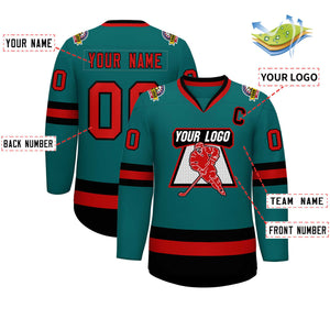 Custom Teal Red-Black Classic Style Hockey Jersey