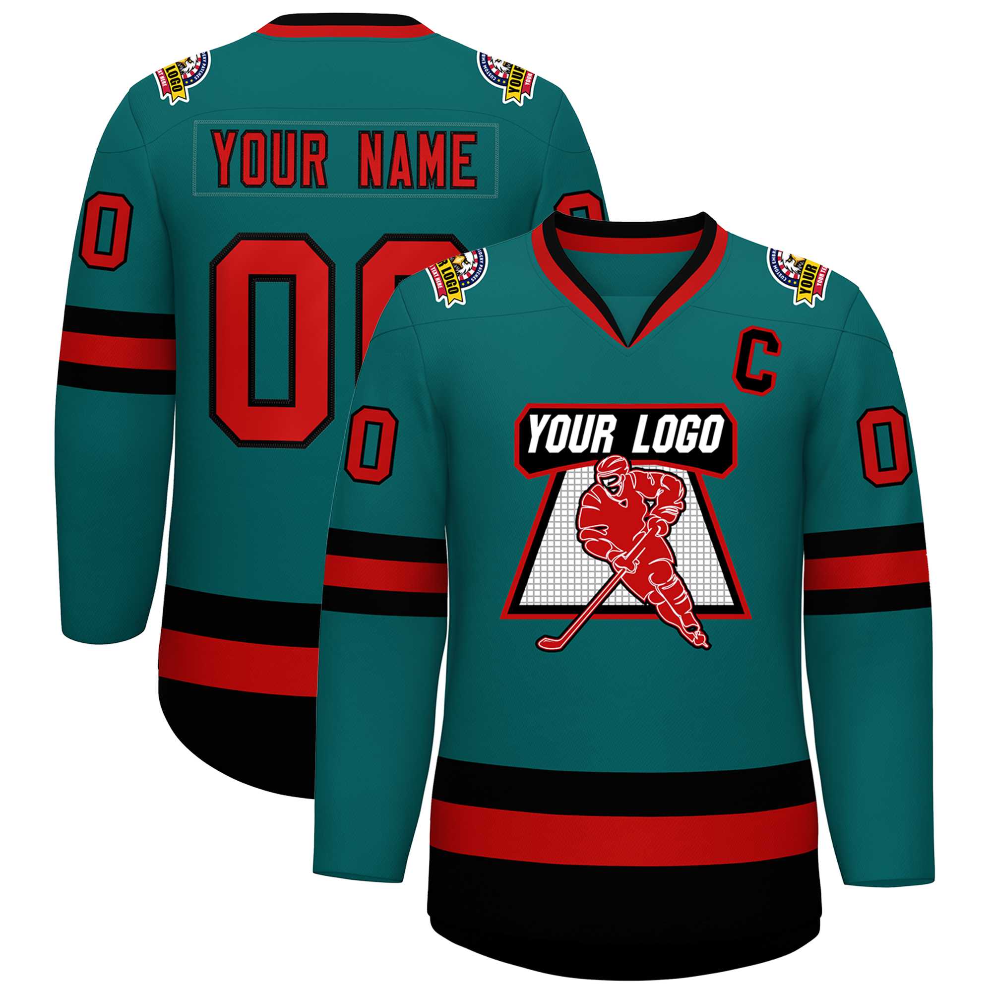 Custom Teal Red-Black Classic Style Hockey Jersey