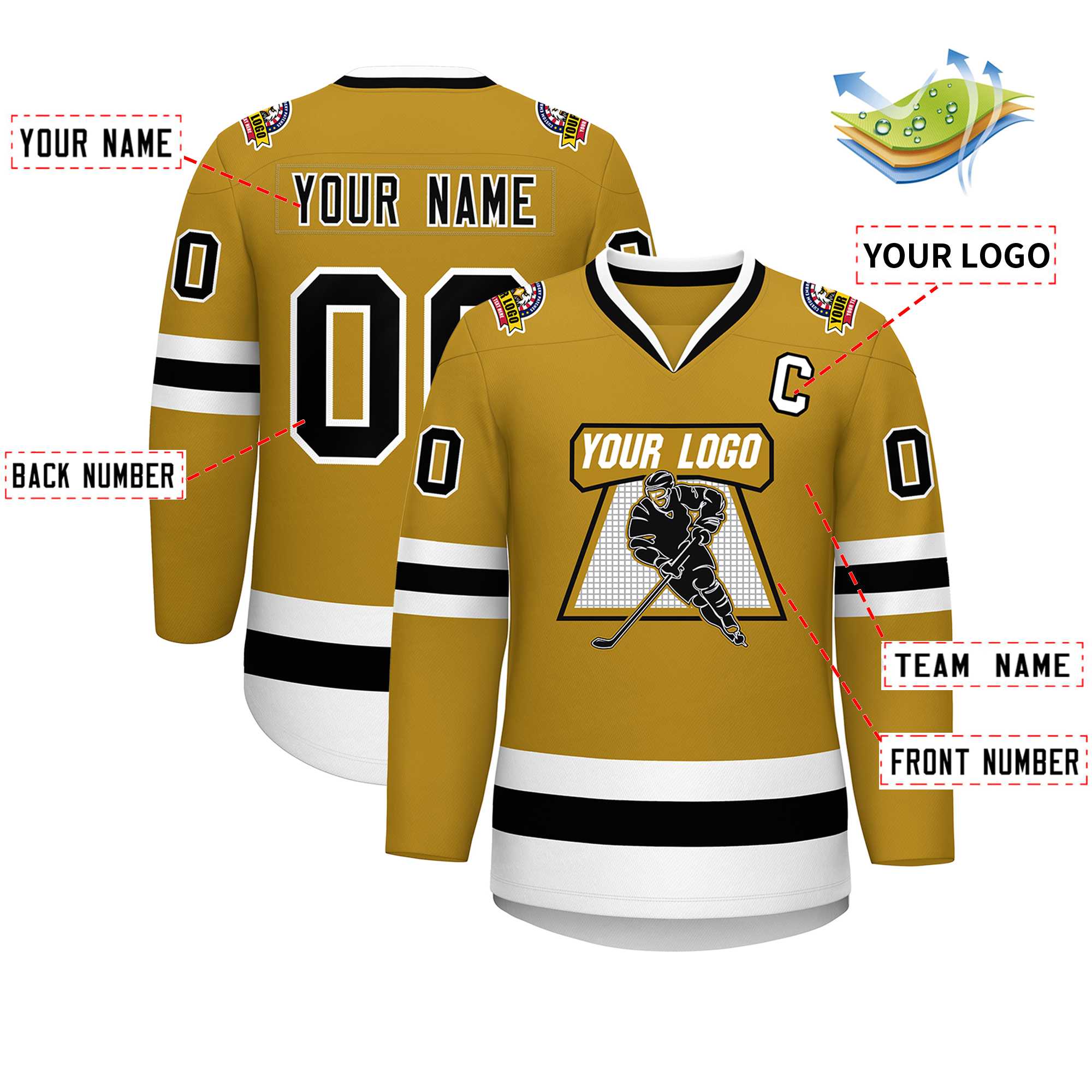 Maillot de hockey de style classique personnalisé Old Gold noir-blanc