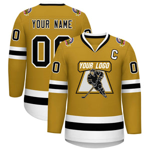 Custom Old Gold Black-White Classic Style Hockey Jersey