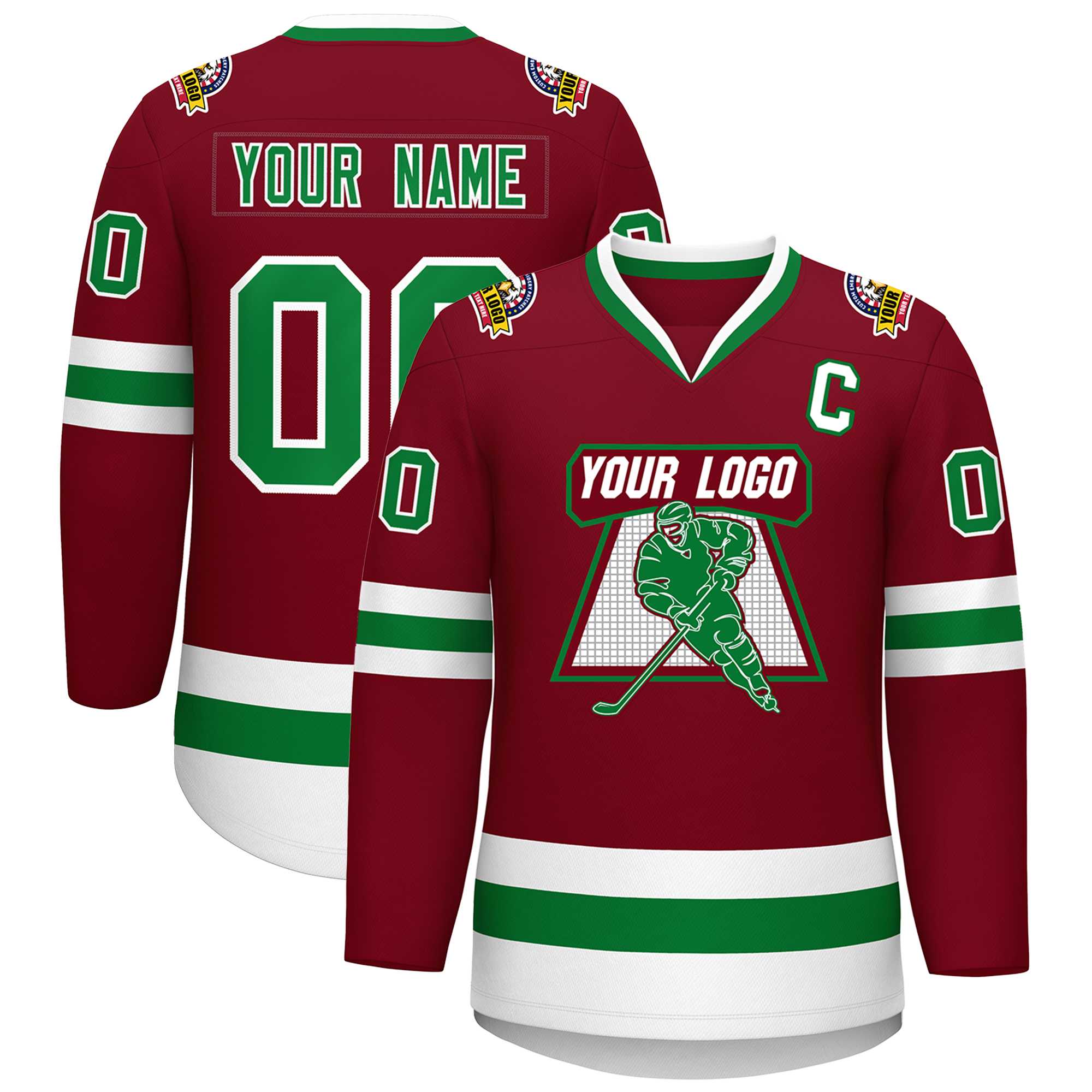 Maillot de hockey personnalisé Crimson Kelly vert-blanc de style classique