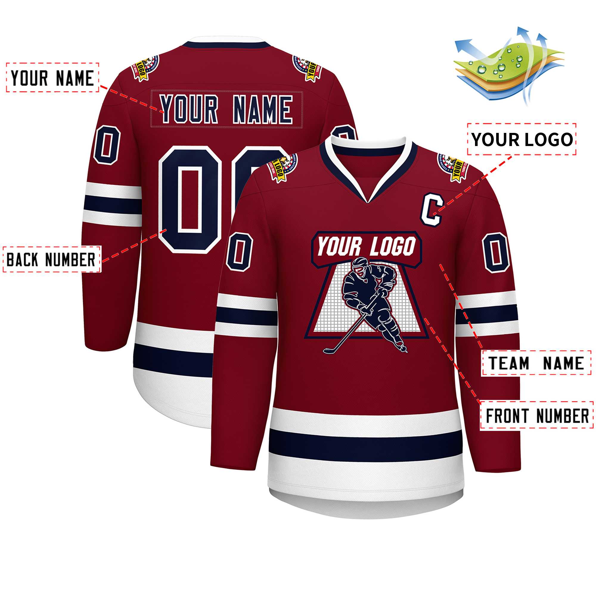 Custom Crimson Navy-White Classic Style Hockey Jersey