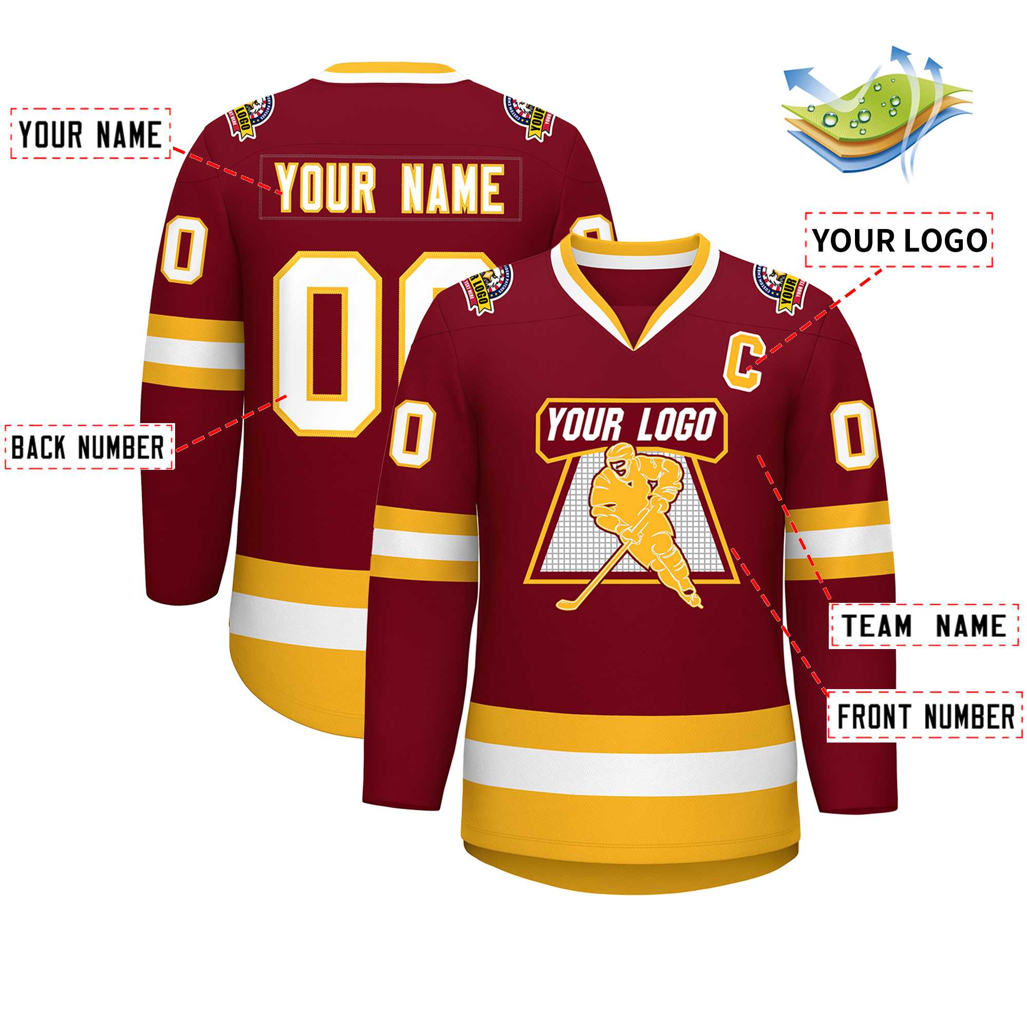 Custom Crimson White-Gold Classic Style Hockey Jersey