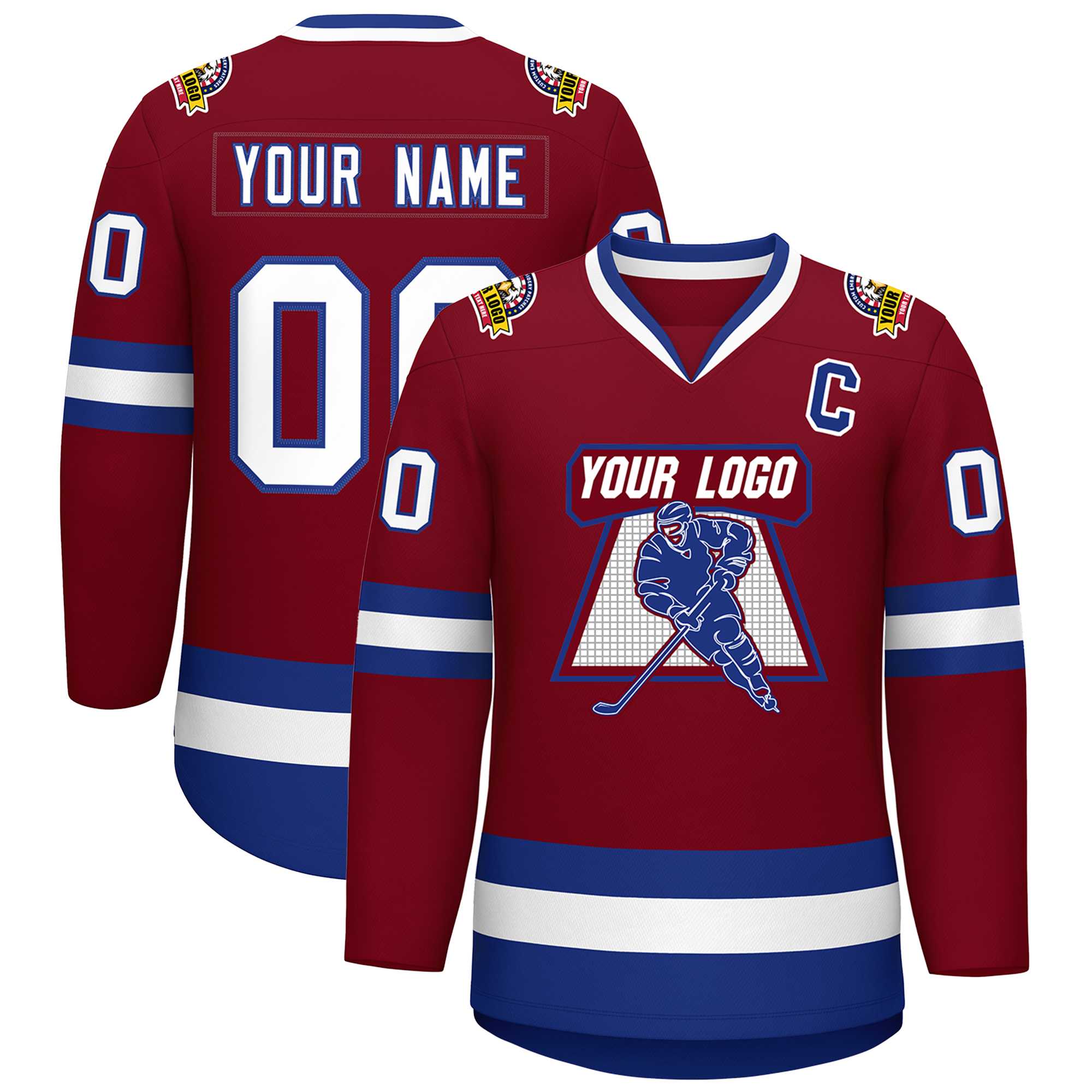 Custom Crimson White-Royal Classic Style Hockey Jersey