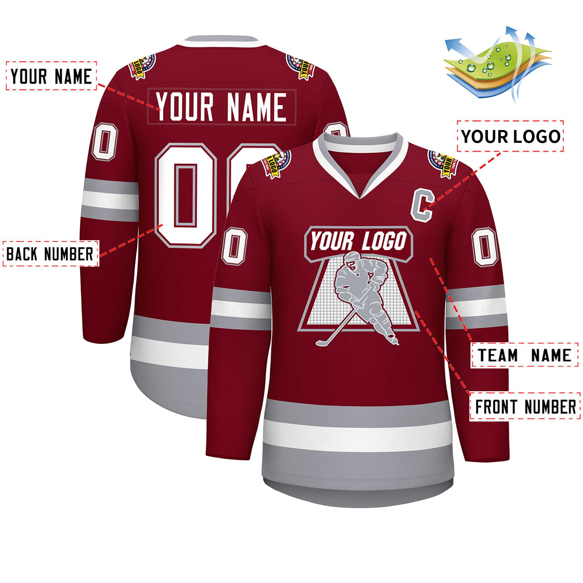 Custom Crimson White Crimson-Gray Classic Style Hockey Jersey