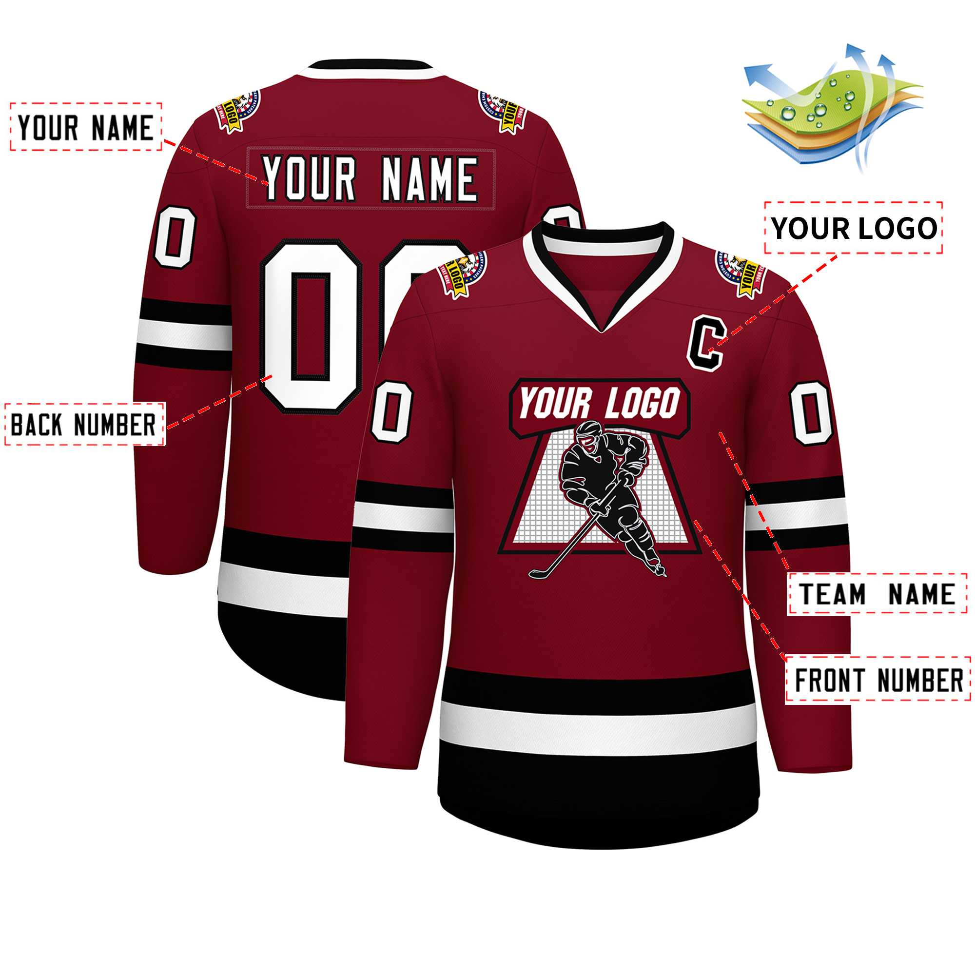 Custom Crimson White-Black Classic Style Hockey Jersey