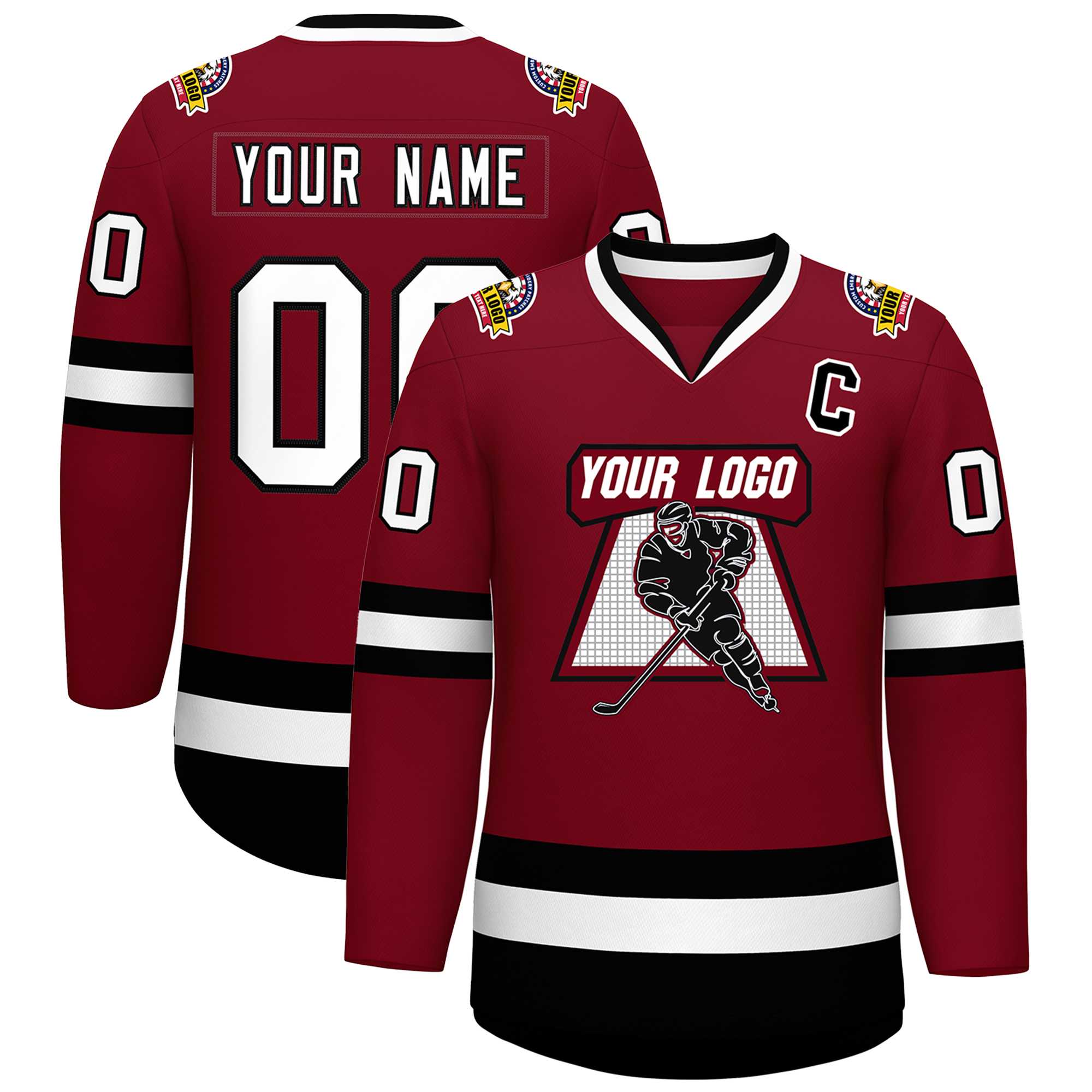 Custom Crimson White-Black Classic Style Hockey Jersey