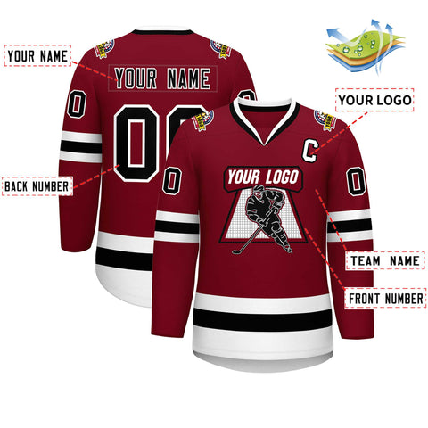 Custom Crimson Black-White Classic Style Hockey Jersey