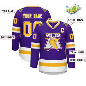 Custom Purple Gold Purple-White Classic Style Hockey Jersey