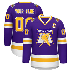 Custom Purple Gold Purple-White Classic Style Hockey Jersey