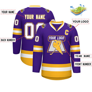 Custom Purple White Purple-Gold Classic Style Hockey Jersey