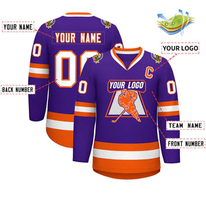 Custom Purple White-Orange Classic Style Hockey Jersey