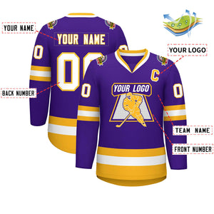 Custom Purple White-Gold Classic Style Hockey Jersey