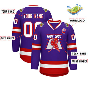 Maillot de hockey de style classique violet blanc-rouge personnalisé