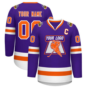 Maillot de hockey de style classique violet orange-blanc personnalisé