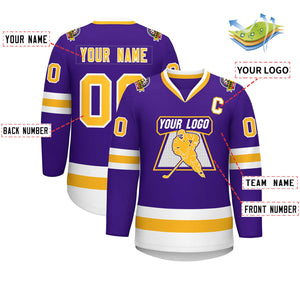 Custom Purple Gold-White Classic Style Hockey Jersey