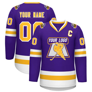 Maillot de hockey de style classique violet or-blanc personnalisé