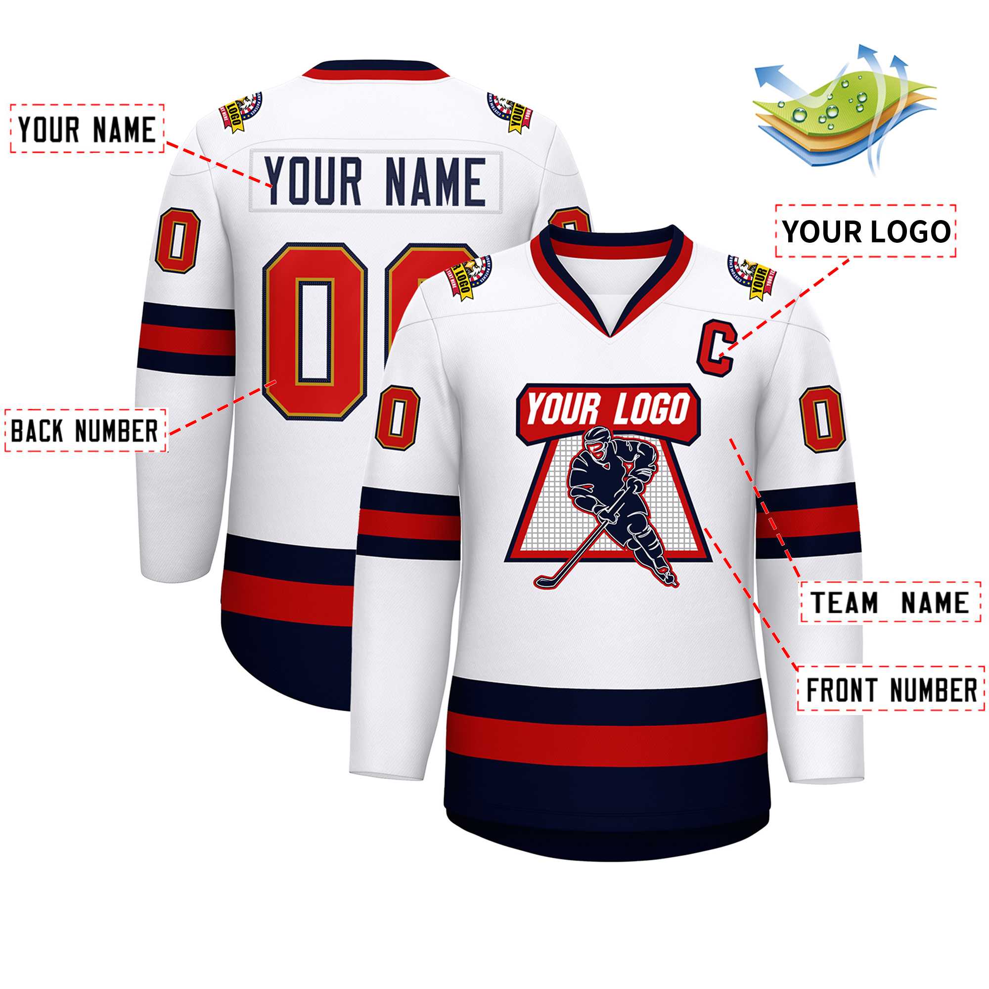 Custom White Navy Old Gold-Red Classic Style Hockey Jersey