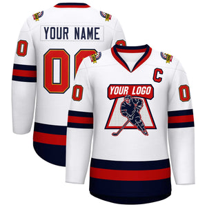 Custom White Navy Old Gold-Red Classic Style Hockey Jersey