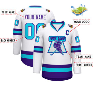 Custom White Purple-Powder Blue Classic Style Hockey Jersey