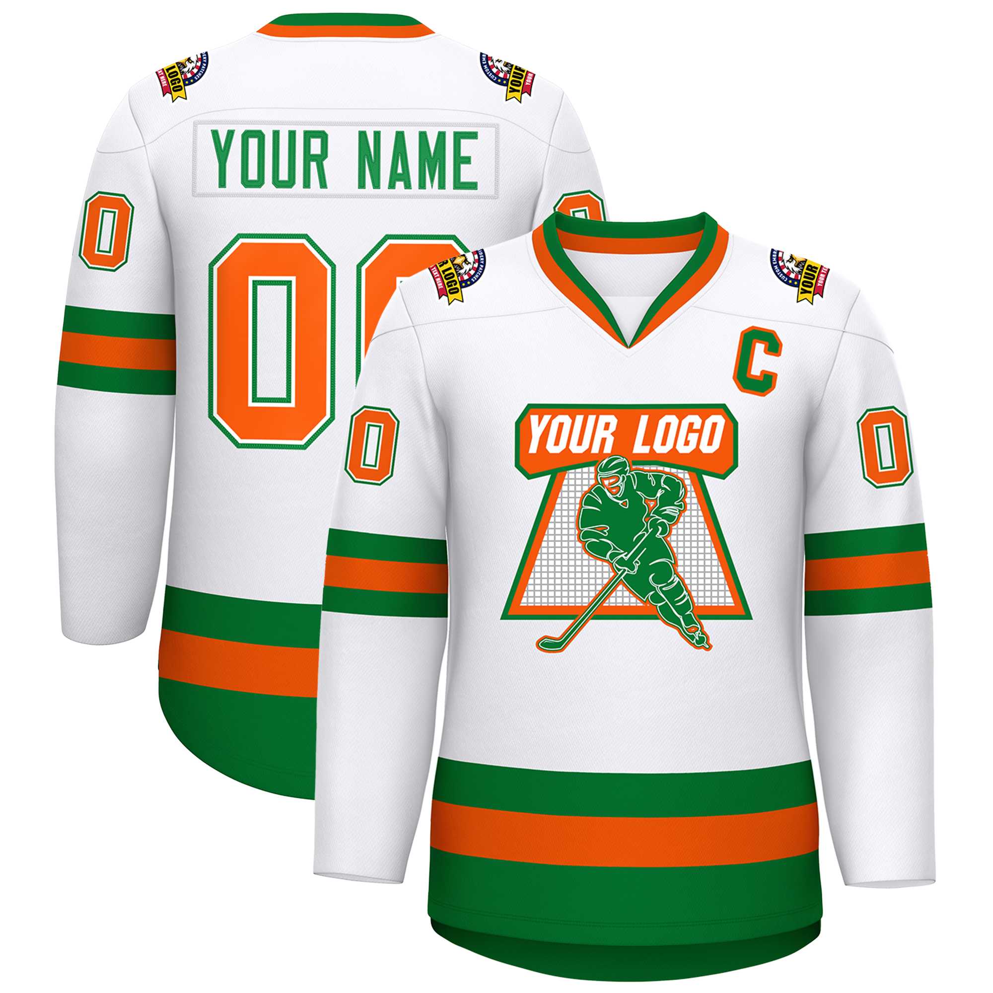 Maillot de hockey personnalisé blanc Kelly vert blanc-Orange, style classique