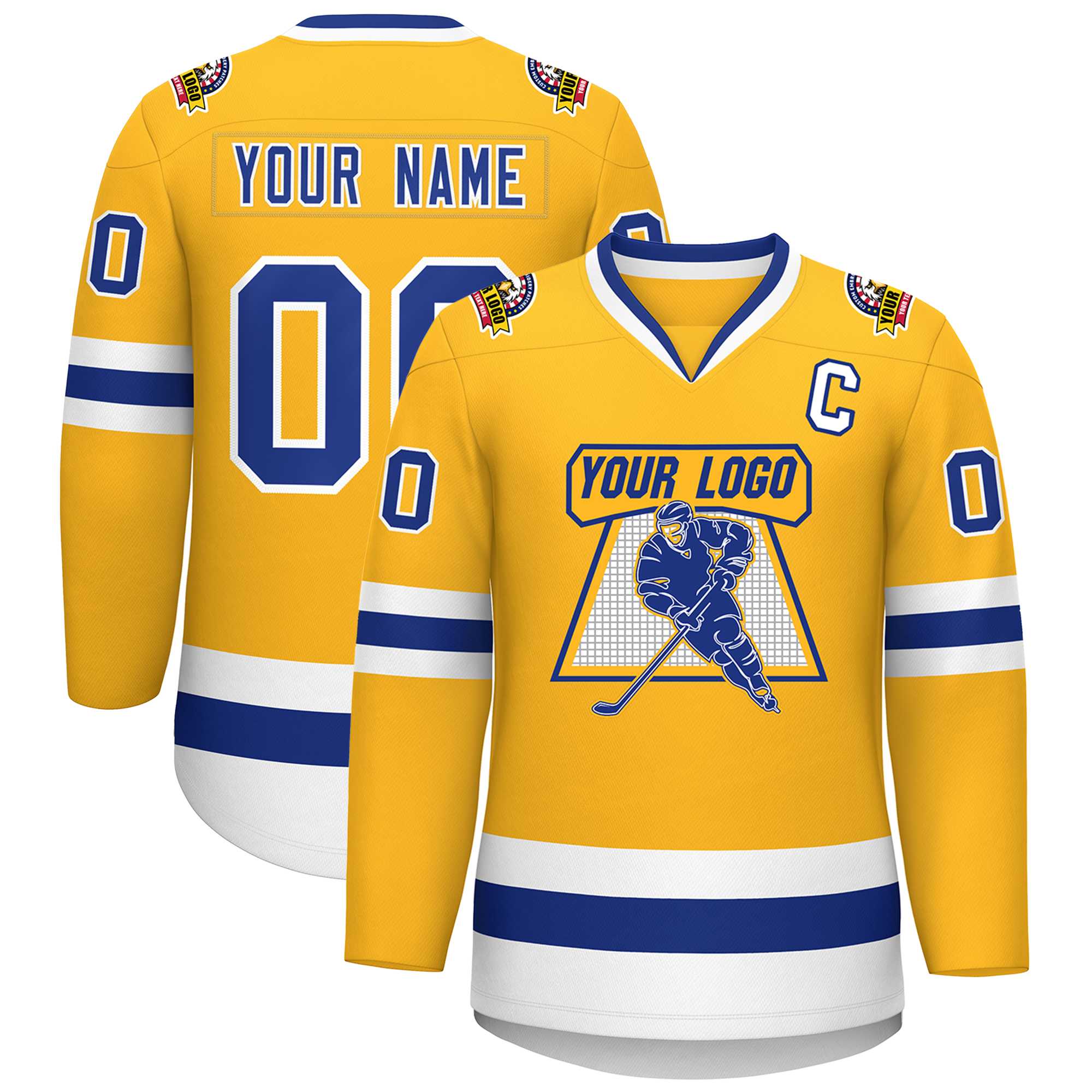 Maillot de hockey de style classique Royal-White personnalisé en or