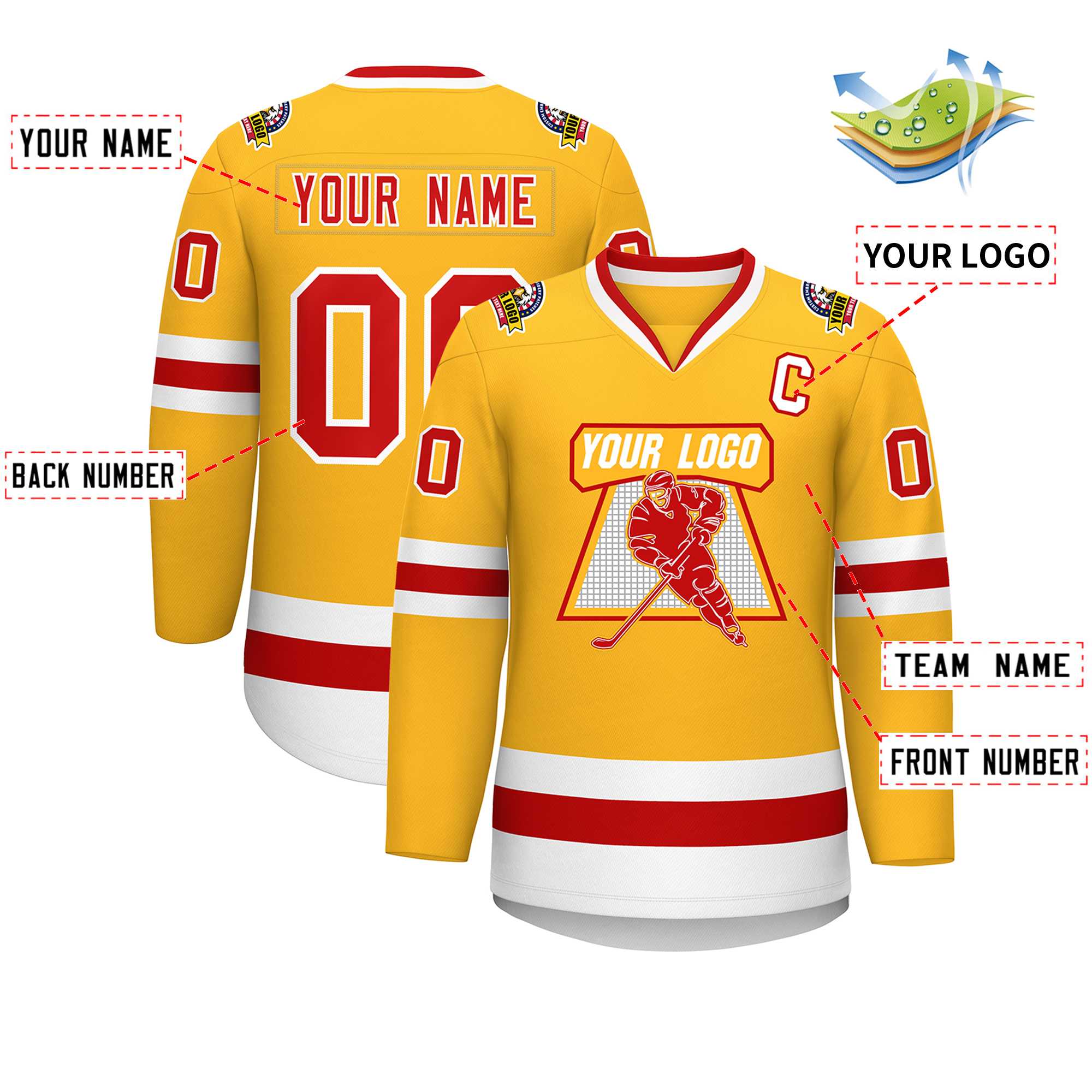 Maillot de hockey de style classique rouge-blanc personnalisé