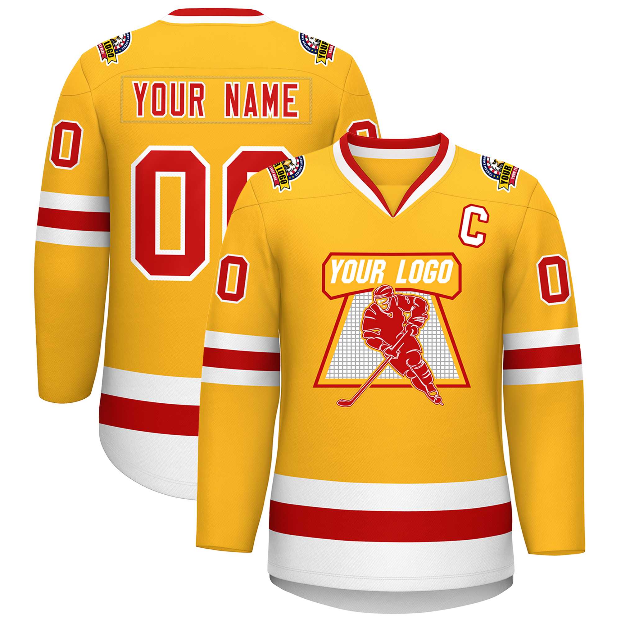 Custom Gold Red-White Classic Style Hockey Jersey