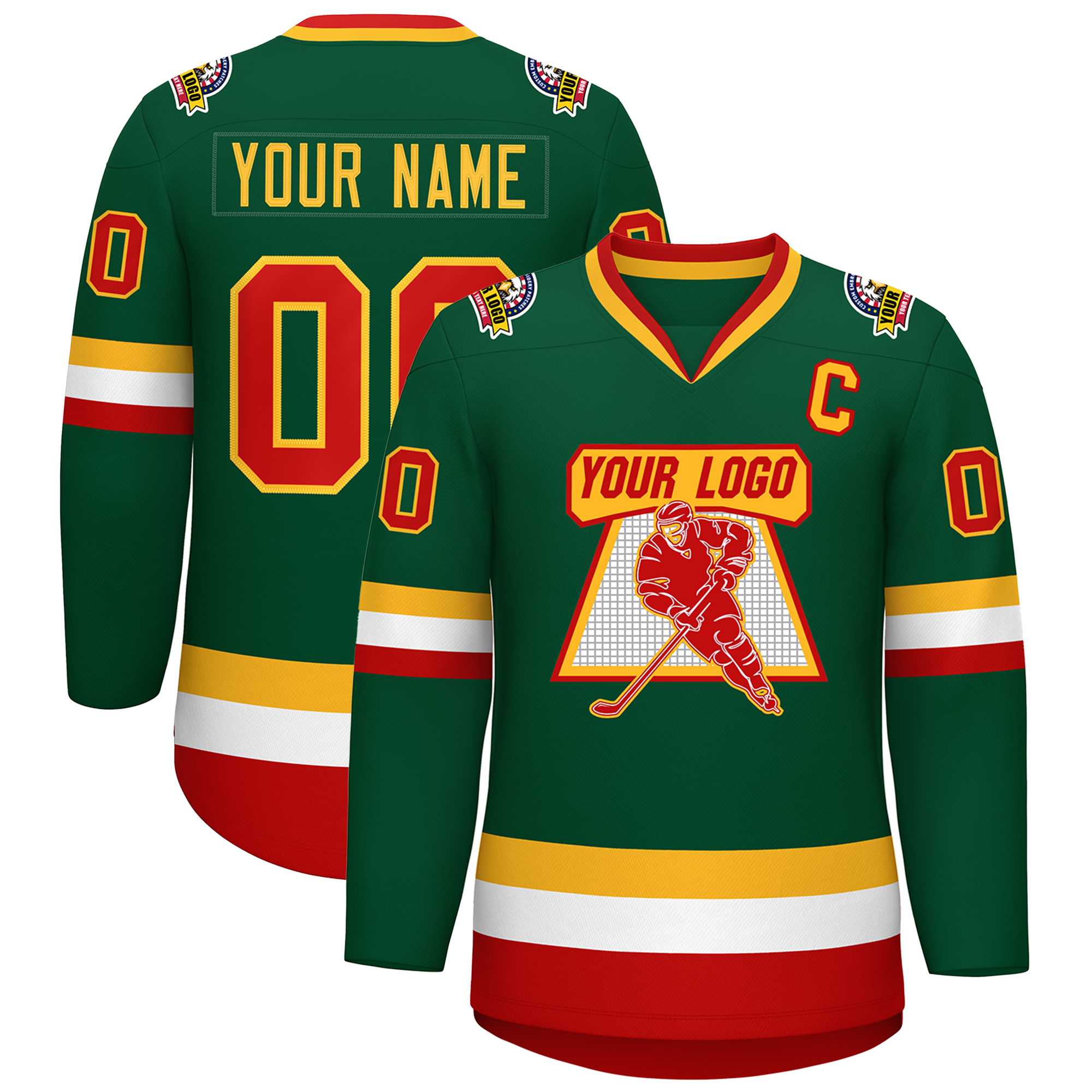 Custom Green Red-Gold Classic Style Hockey Jersey