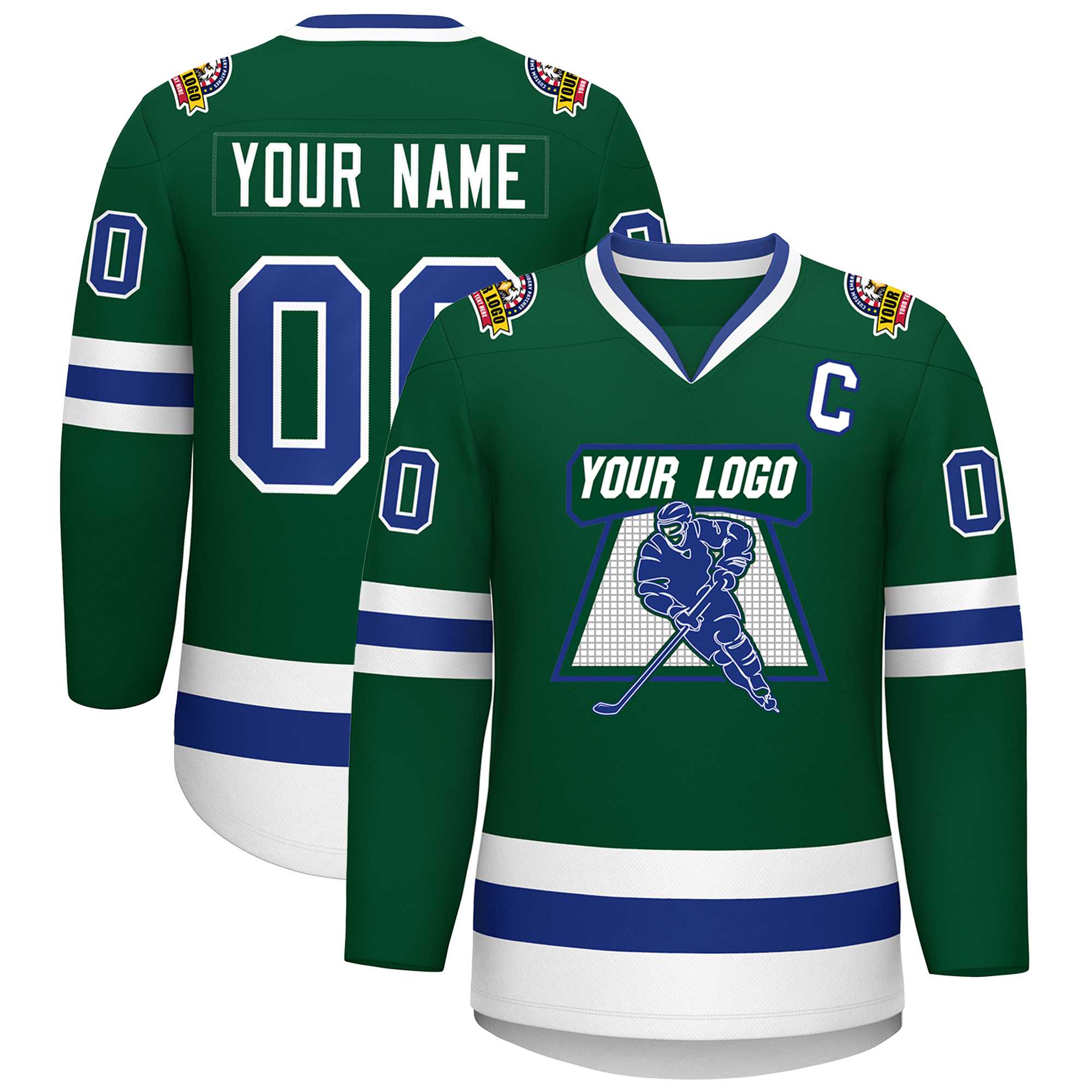 Custom Green Royal-White Classic Style Hockey Jersey