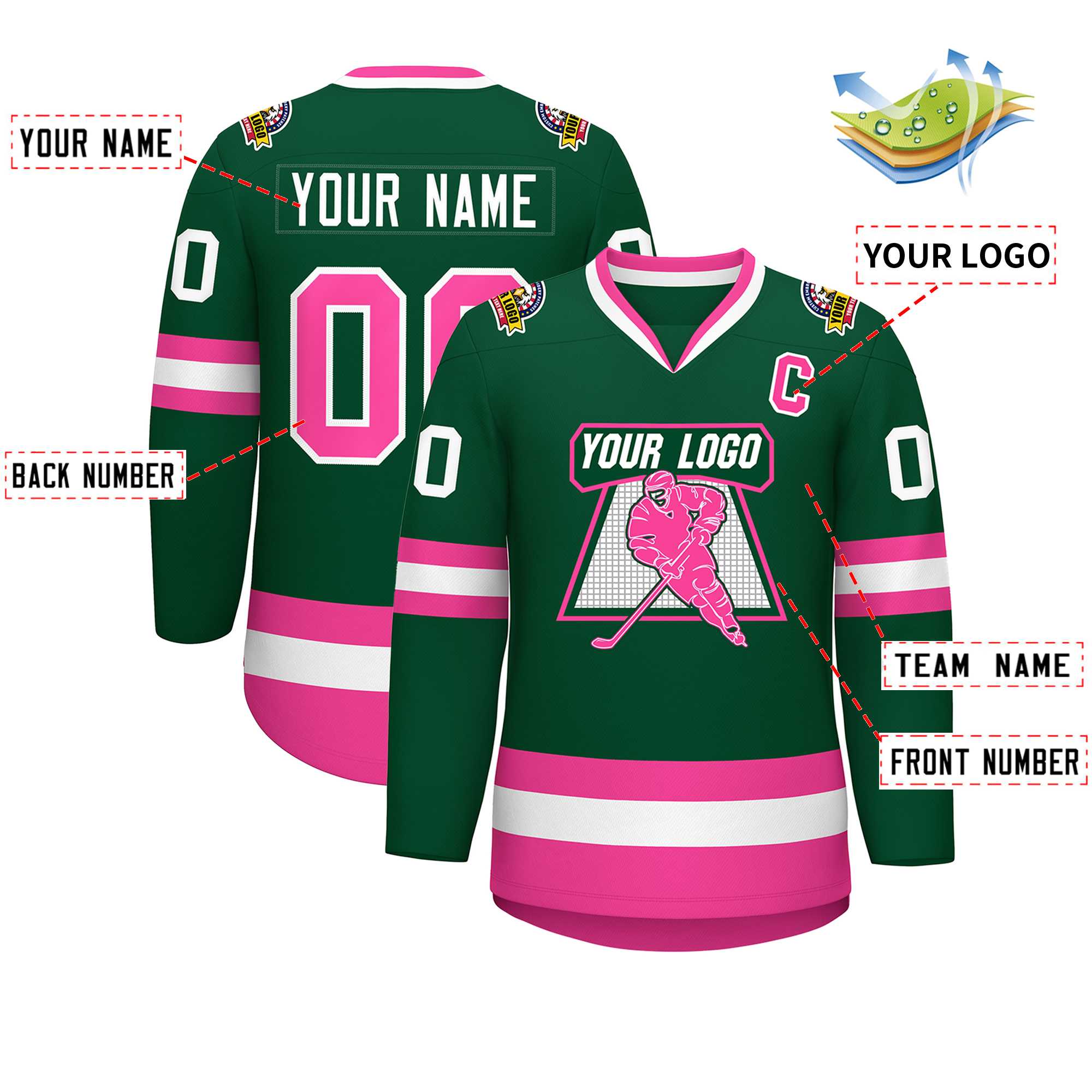 Maillot de hockey de style classique vert rose-blanc personnalisé