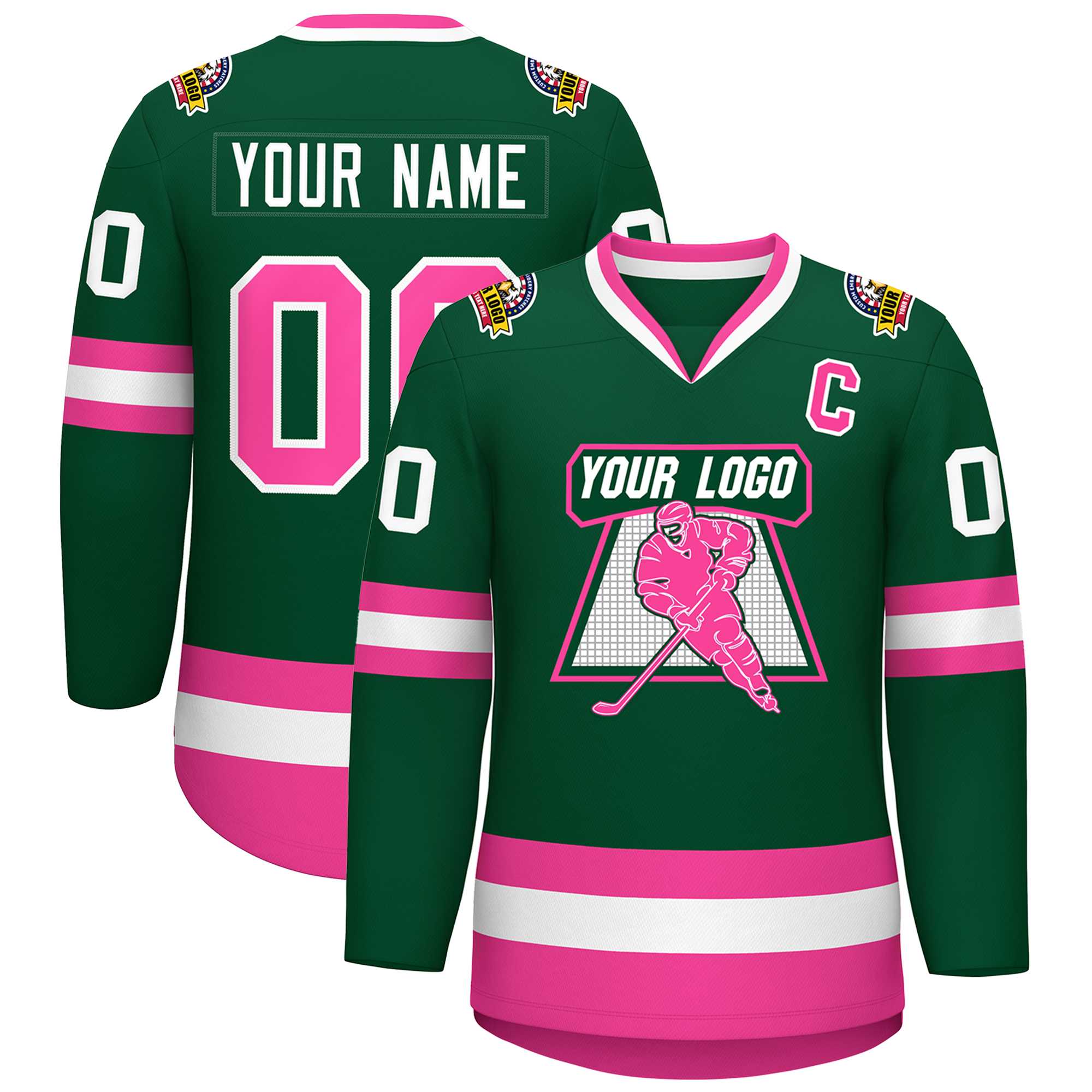 Maillot de hockey de style classique vert rose-blanc personnalisé