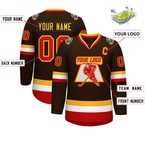 Custom Brown Red-Gold Classic Style Hockey Jersey