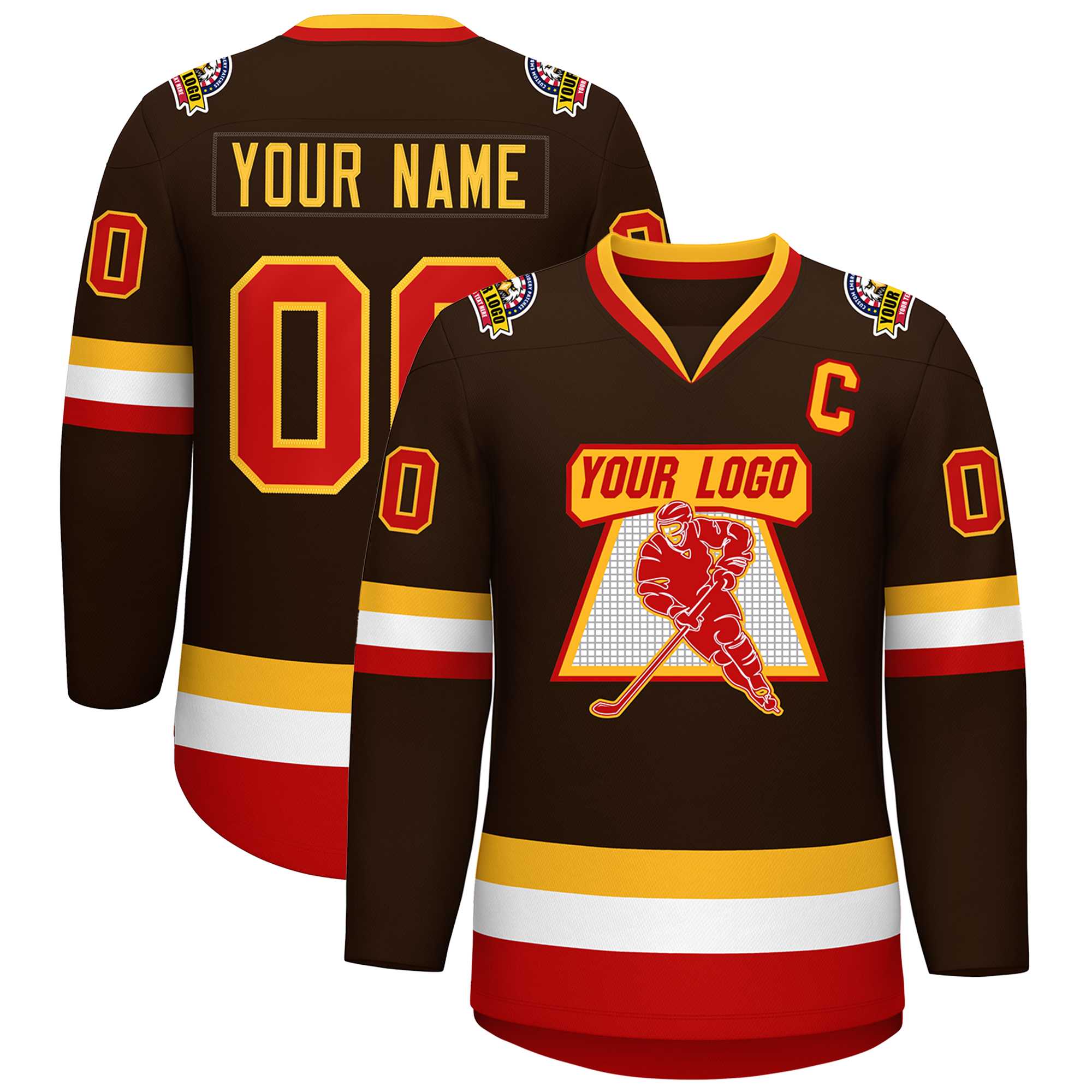 Custom Brown Red-Gold Classic Style Hockey Jersey