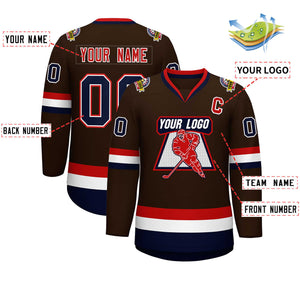 Custom Brown Navy White-Red Classic Style Hockey Jersey