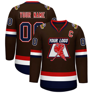 Custom Brown Navy White-Red Classic Style Hockey Jersey