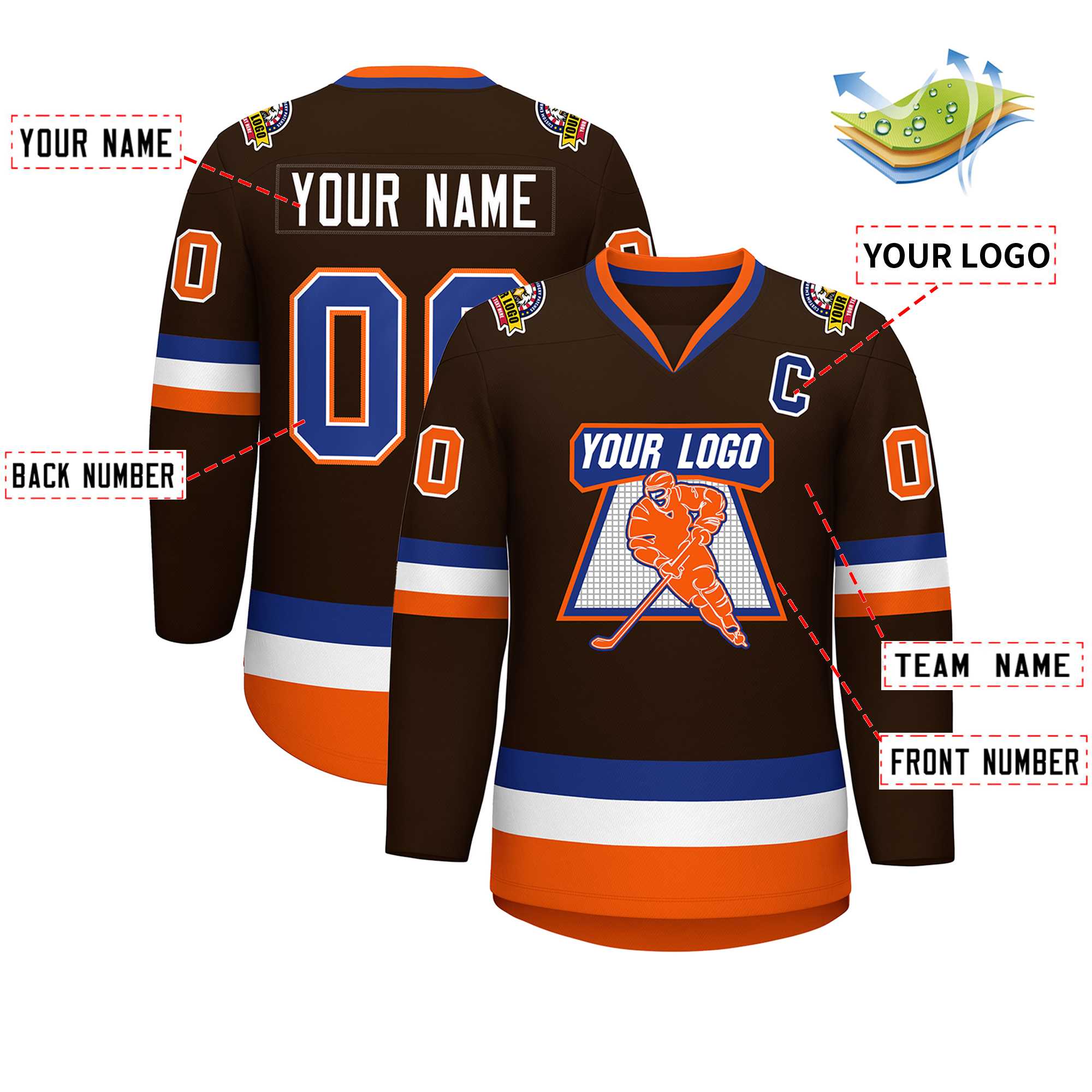 Custom Brown Royal White-Orange Classic Style Hockey Jersey