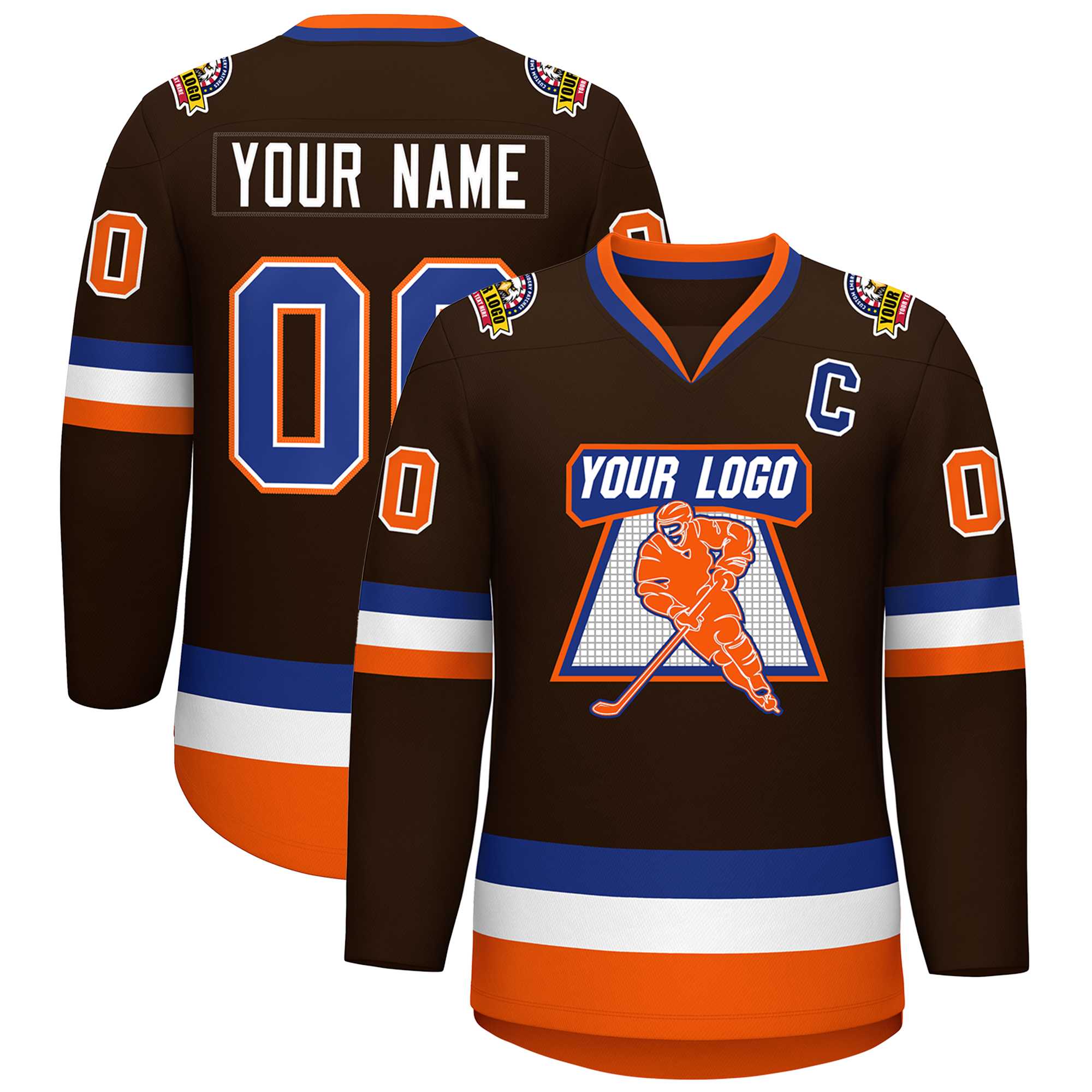 Custom Brown Royal White-Orange Classic Style Hockey Jersey