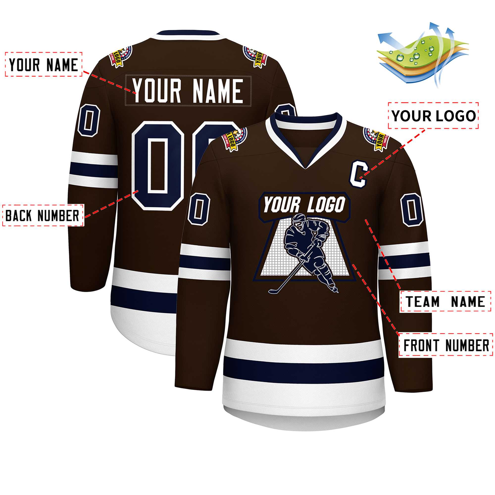 Maillot de hockey de style classique marron marine-blanc personnalisé