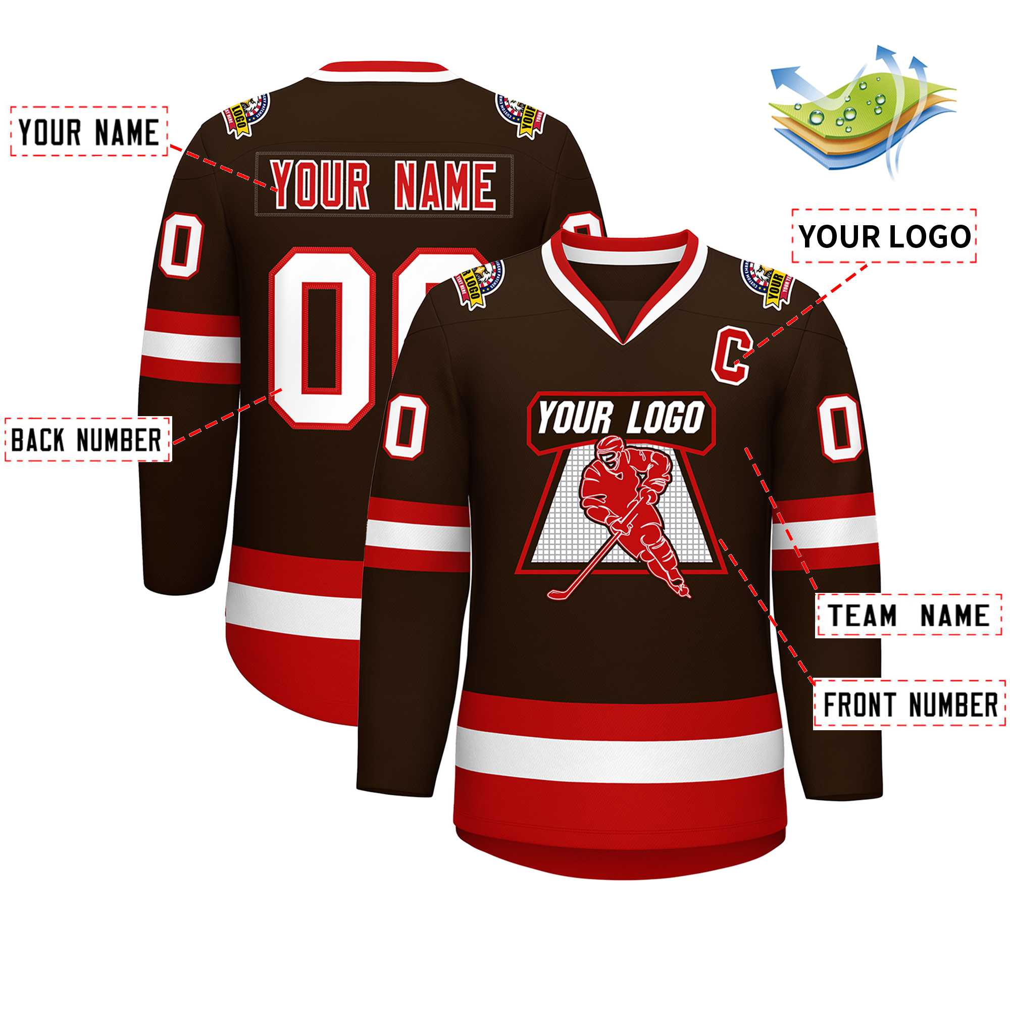 Custom Brown Red-White Classic Style Hockey Jersey